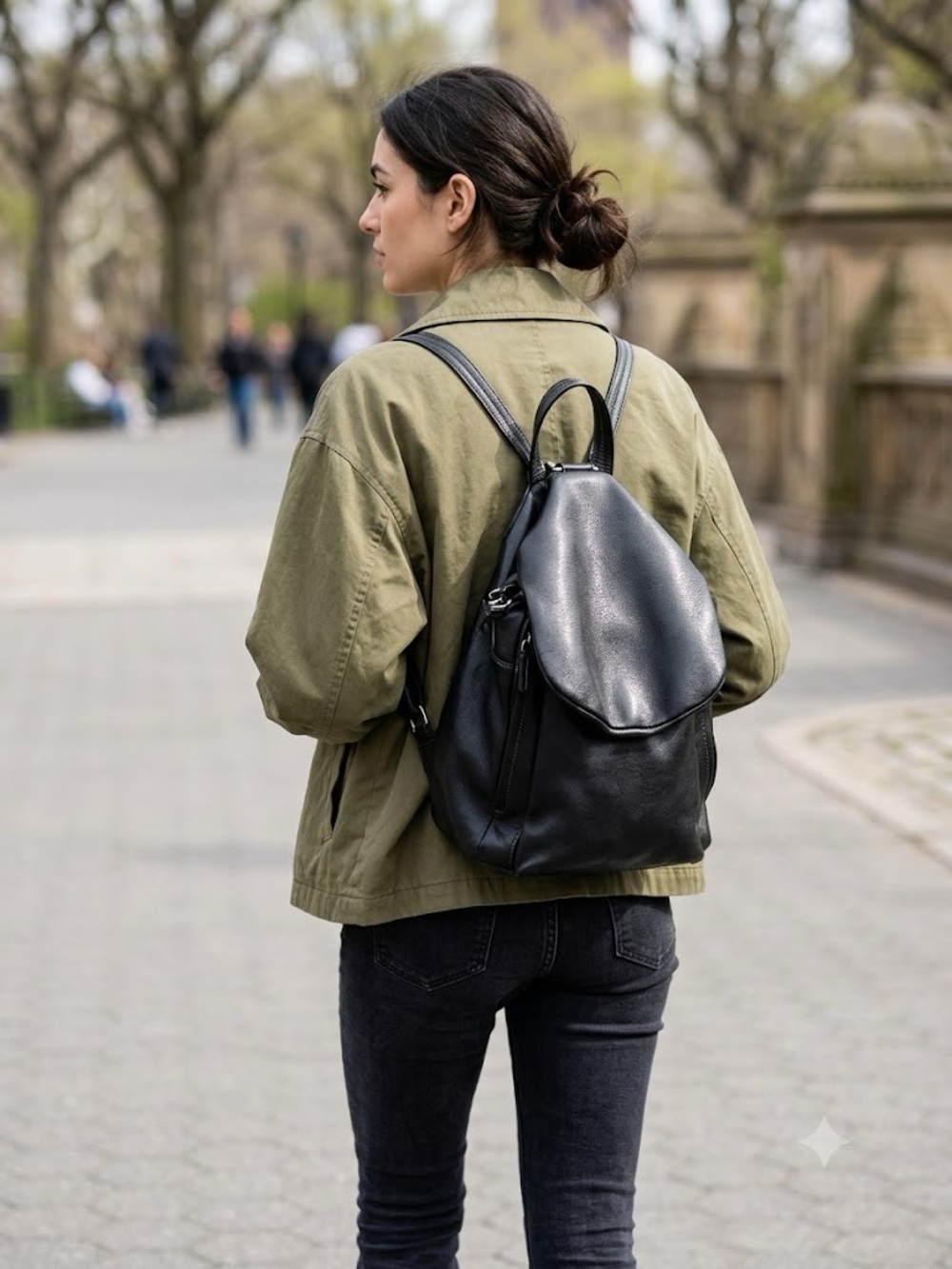 Tignanello Black Leather Backpack with Flap